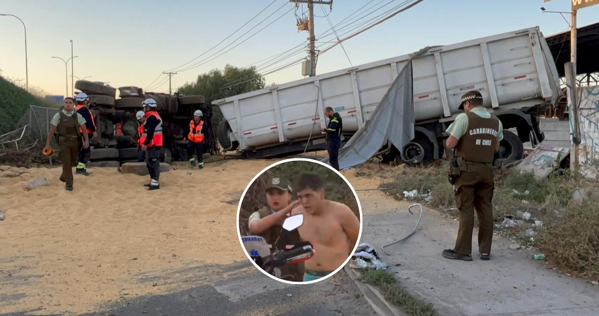 Detienen a hombre en ropa interior tras volcamiento de camión: habría conducido drogado
