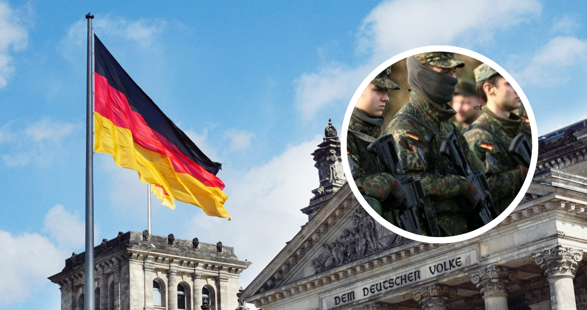 Bandera de Alemania y fotografía del Ejército alemán