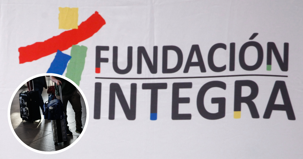 Imagen de contexto de Fundación Integra y foto de personas con maletas
