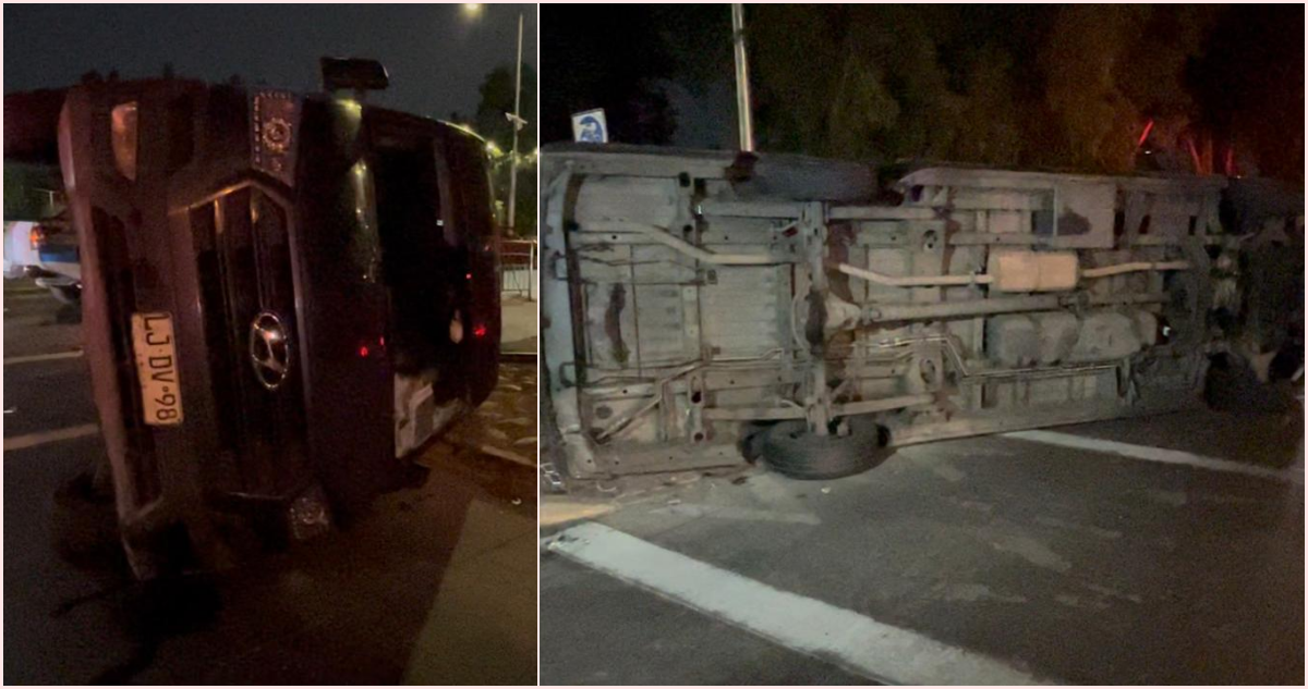 Furgón que trasladaba choferes RED se volcó en La Pintana: su conductor es buscado por Carabineros