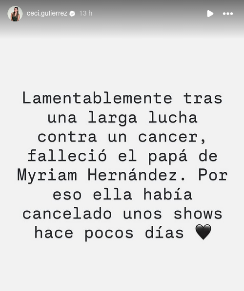 Instagram Stories de Cecilia Gutierrez sobre padre de Myriam Hernández