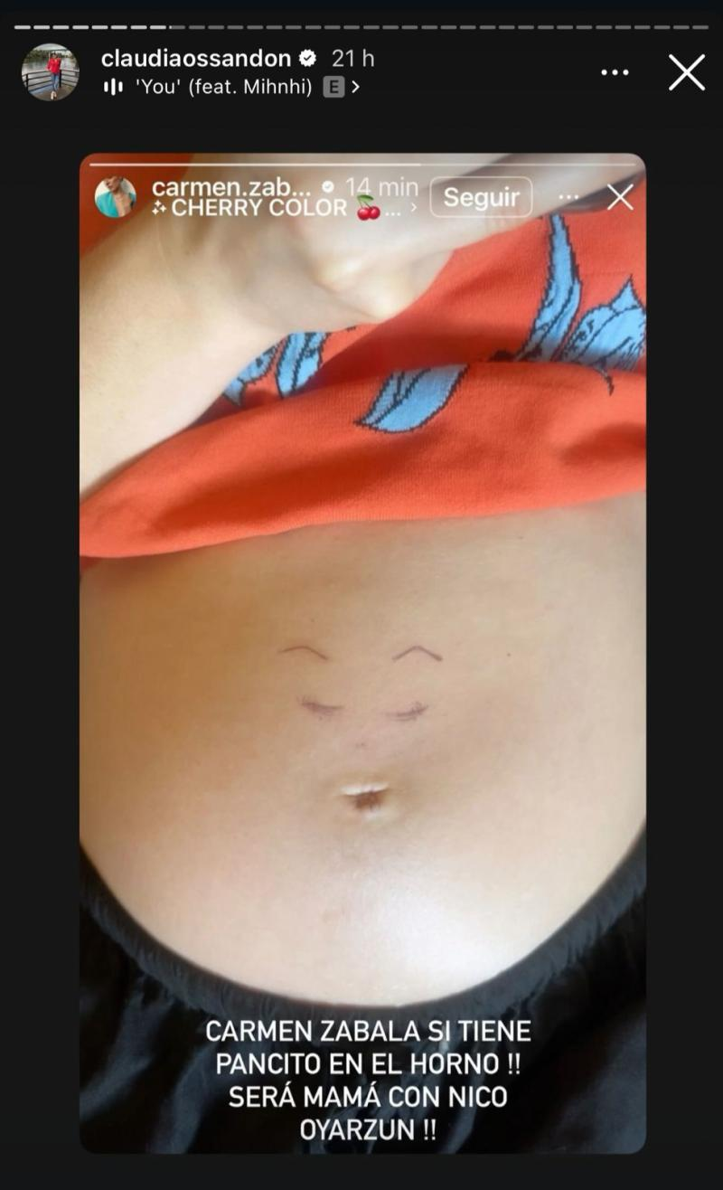 Carmen Zabala y storie que encendió rumores de embarazo