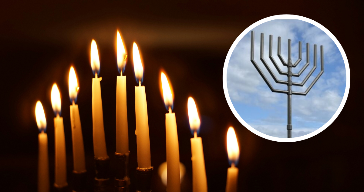 Januquía encendida y foto del candelabro judío en Puerto Montt