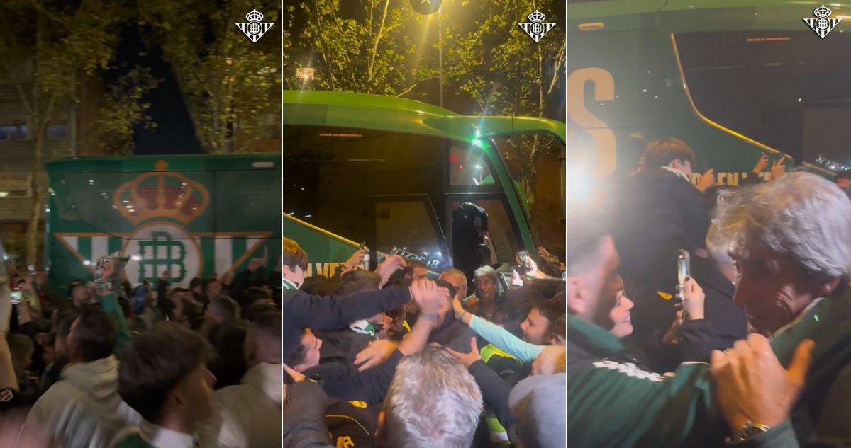Hinchas del Real Betis y un espectacular recibimiendo a Manuel Pellegrini y los suyos tras ganar el clásico al Sevilla