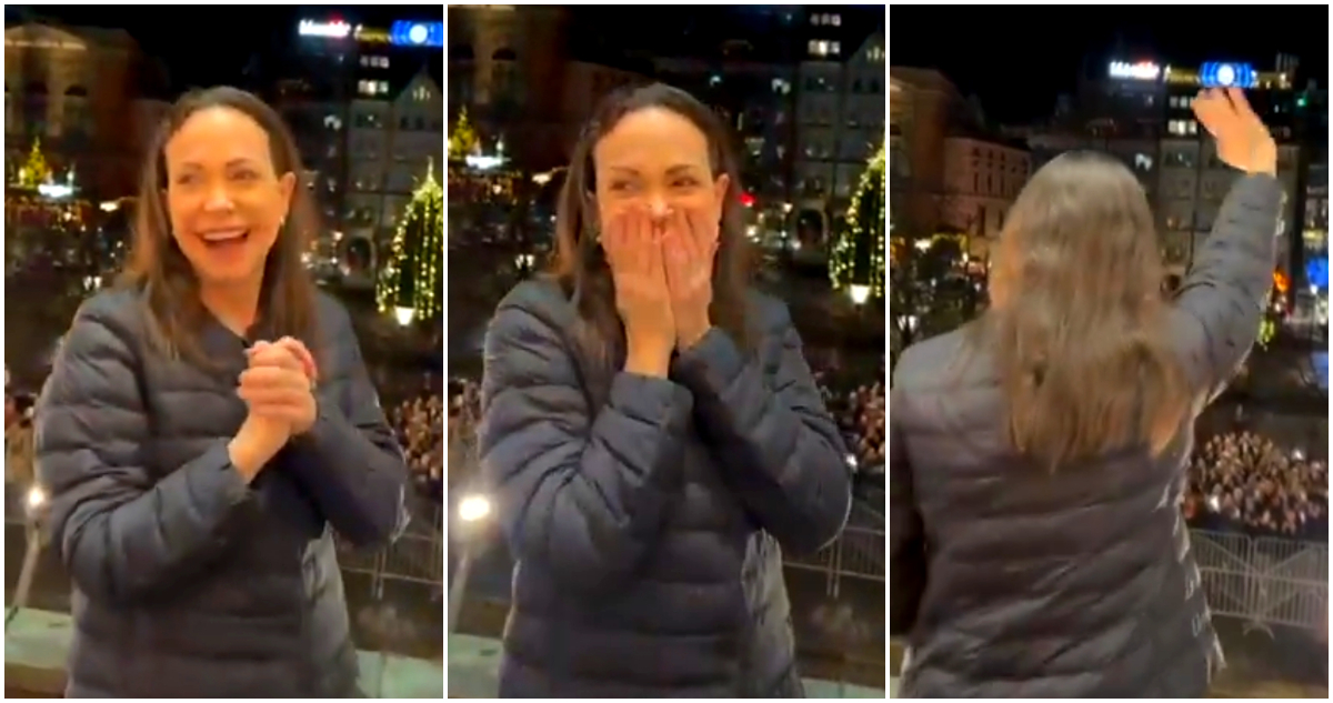 María Corina Machado llega a Oslo, saluda a seguidores y se reúne con familiares