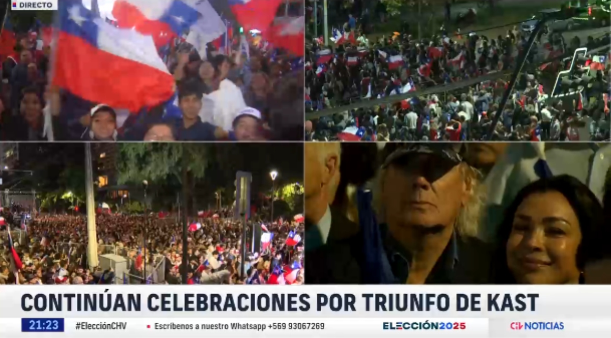 Marlén Olivari y Marocchino llegaron a apoyar a Kast en su primer discurso como presidente electo