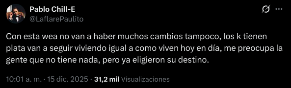 Pablo Chill-E tweet sobre José Antonio Kast