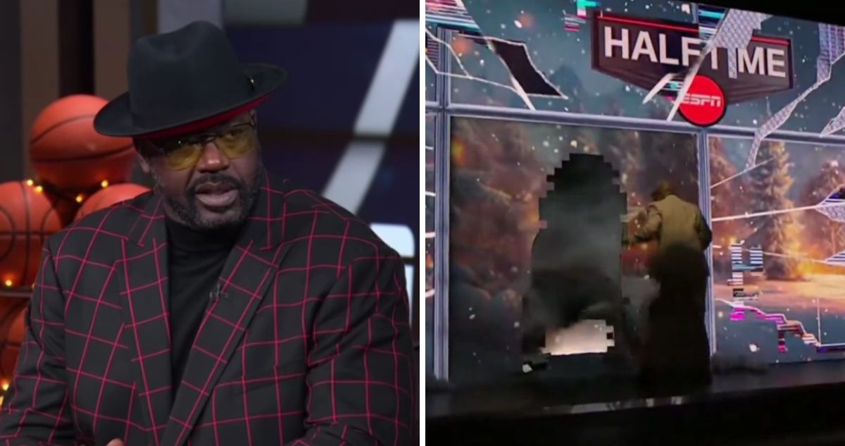 Shaquille O’Neal destruyó gigantesca pantalla en estudio de TV.