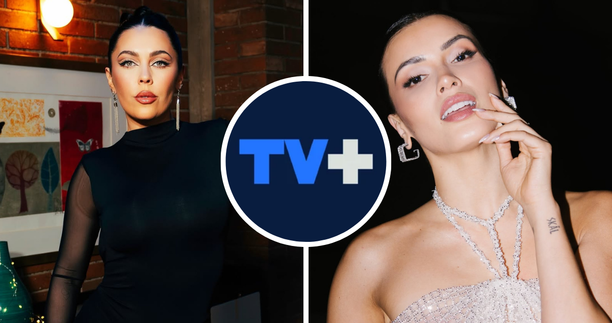 Daniela Aránguiz y Cony Capelli junto a logo de TV+
