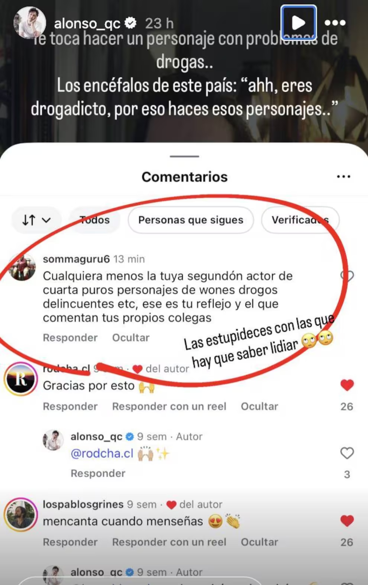 Alonso Quintero responde violento mensaje en redes: "Puros personajes drogos"