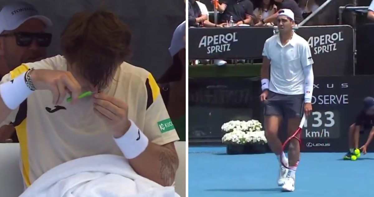 Camilo Ugo Carabelli se cortó el pelo en pleno duelo ante Alejandro Tabilo.