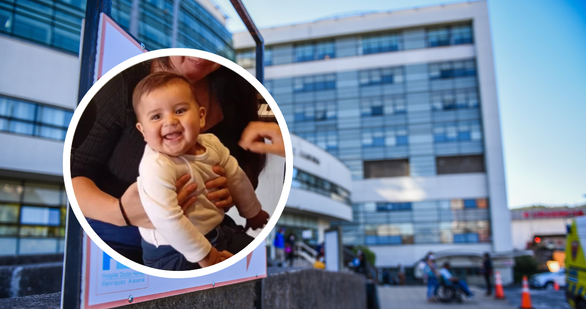 Hospital de Temuco y foto de bebé que necesita cirugía.