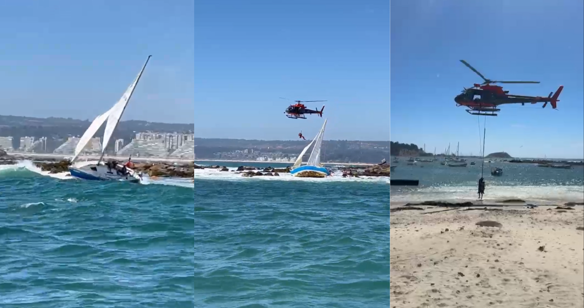 VIDEOS | De película: Armada rescata vía aérea a tres personas luego que velero encallara en Algarrobo