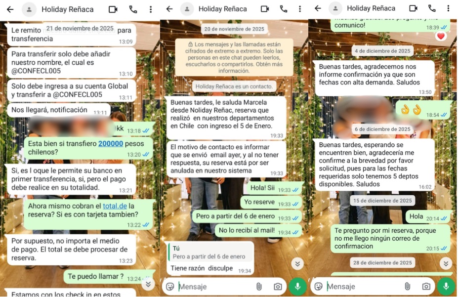Chats de Alfonsina, afectada por estafa en Reñaca