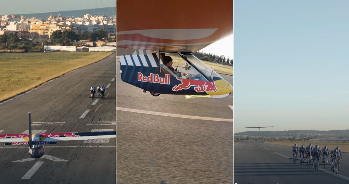 El impresionante desafío de Red Bull: ciclistas remolcan avión planeador con solo energía humana