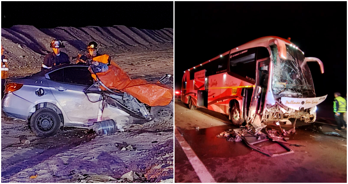 Cinco fallecidos, tres de ellos menores de edad, deja violenta colisión de auto con bus en Antofagasta