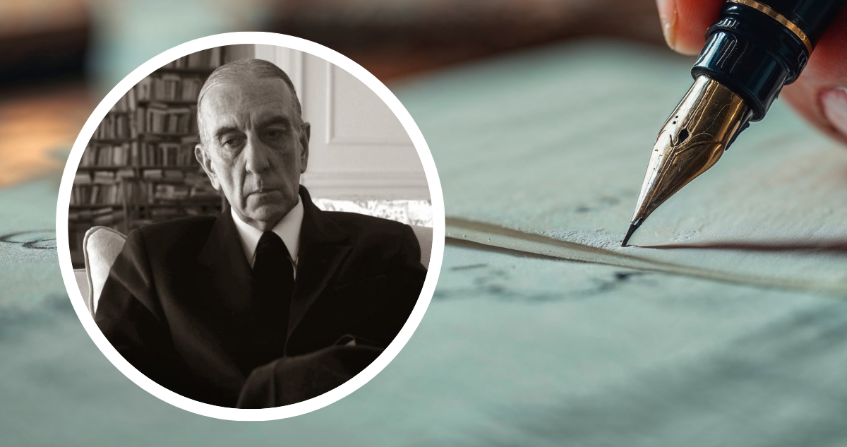 Foto de Armando Uribe sobre foto de papel y pluma