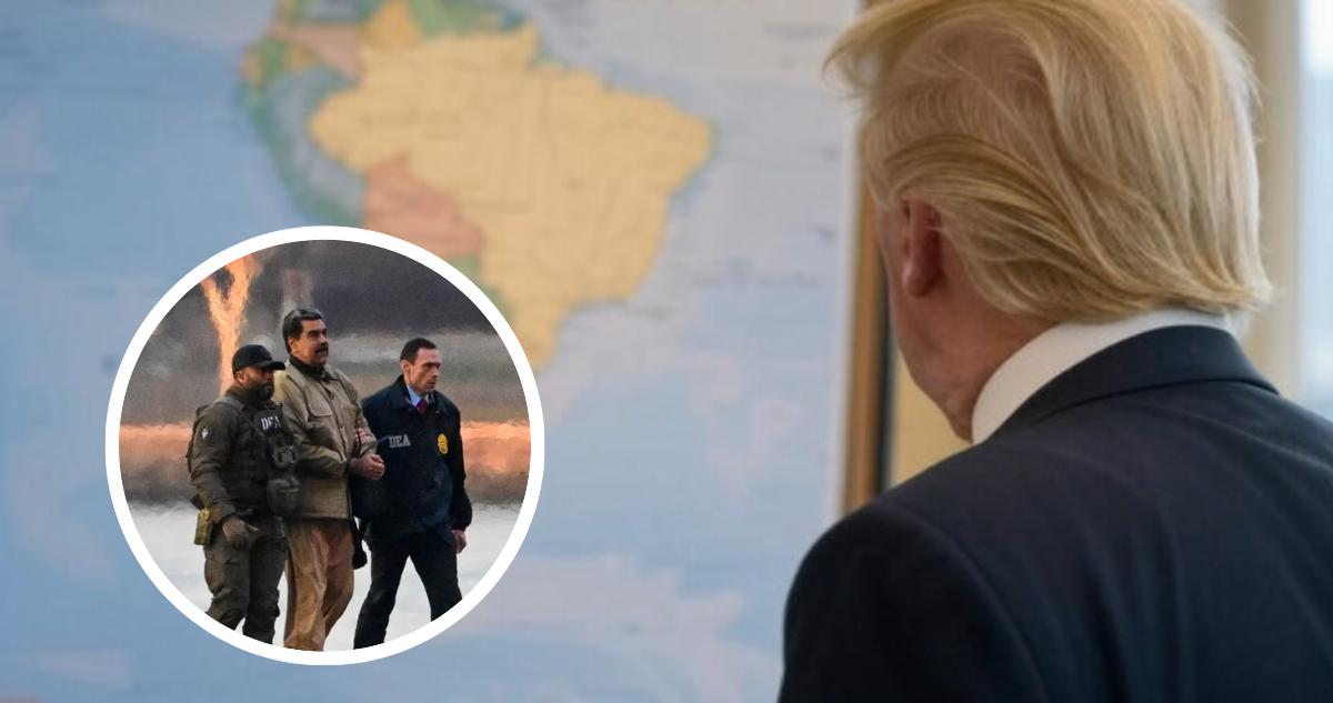 Imagen referencial de hombre mirando América Latina y foto de la detención de Maduro.