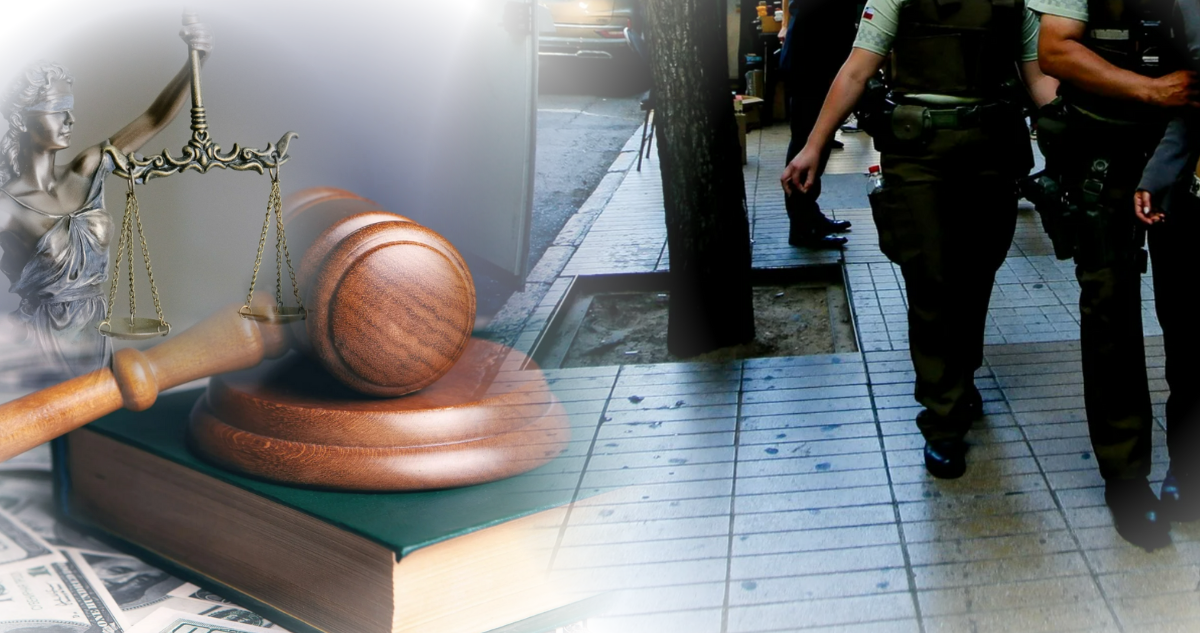 Símbolos de justicia y personal de seguridad