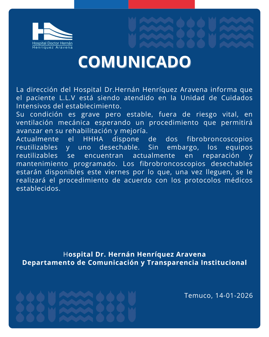 Comunicado de hospital de Temuco