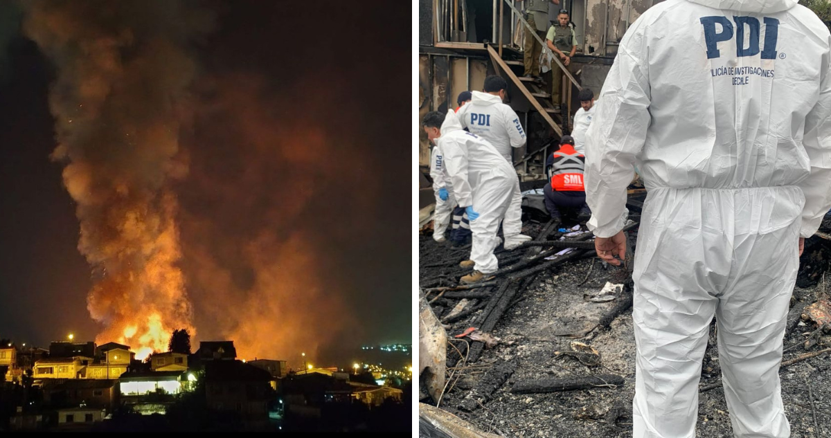 Confirman cuatro fallecidos tras incendio que destruyó dos viviendas en Valparaíso