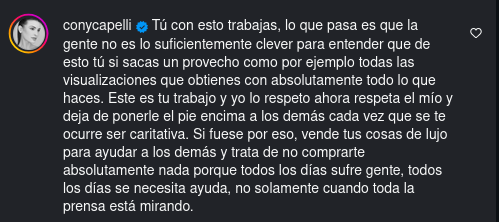 Comentario de Cony Capelli a Naya Fácil