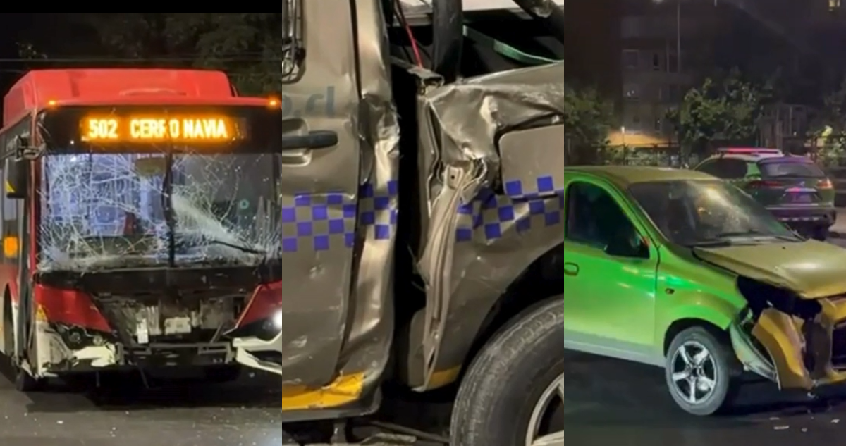Doble colisión en Santiago: vehículo municipal impacta con bus RED y patrulla sufre otro accidente