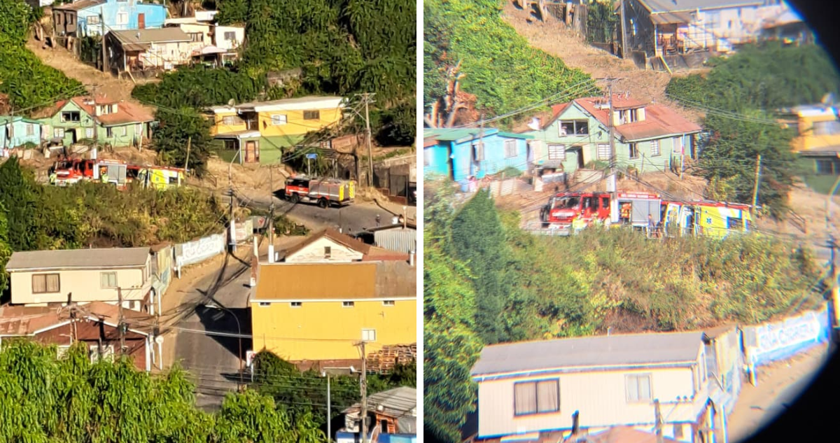 Dos vehículos desbarrancan y caen al patio de una casa en Avenida Tumbes de Talcahuano: 4 lesionados