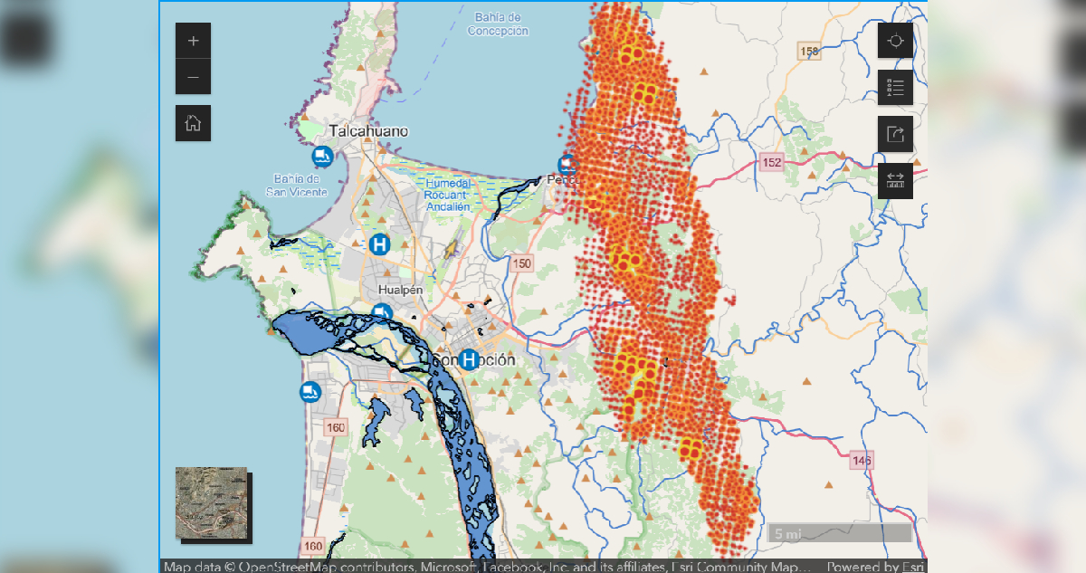 El mapa que muestra la magnitud de la tragedia por el incendio forestal en el Bío Bío