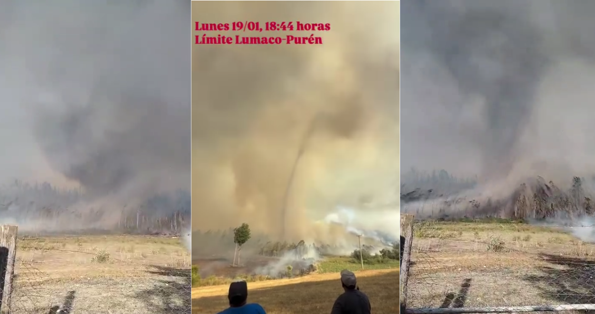 Registran “tornado de humo” en medio de incendios forestales en Purén