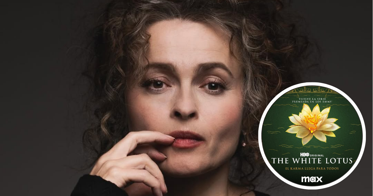 Helena Bonham Carter y logo de ‘The White Lotus’