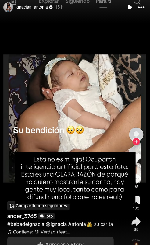 Fotografía compartida por Ignacia Antonia alertando sobre uso de Inteligencia Artificial