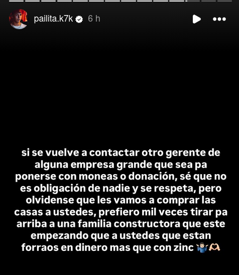Instagram Storie de Pailita sobre Sodimac