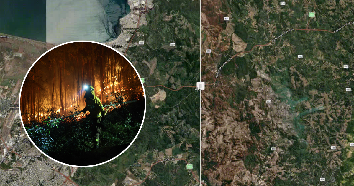 Imágenes satelitales de los incendios en el Biobío