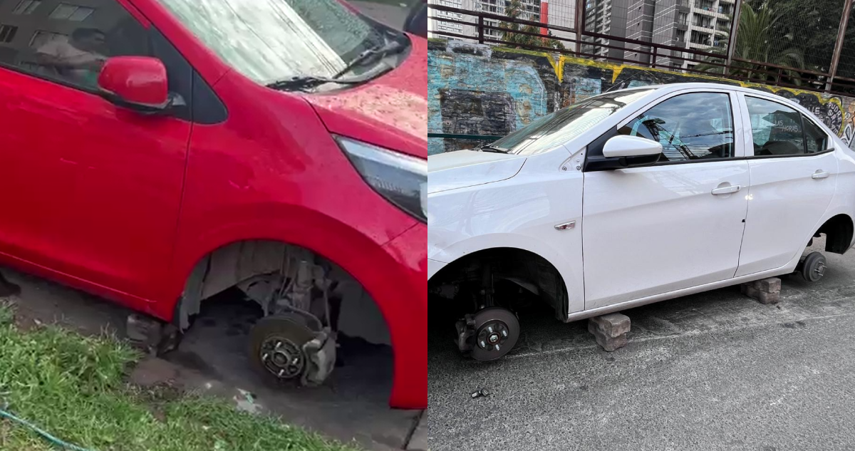 Insólito robo en Estación Central: sustraen ruedas de dos autos y dejan vehículos sobre ladrillos