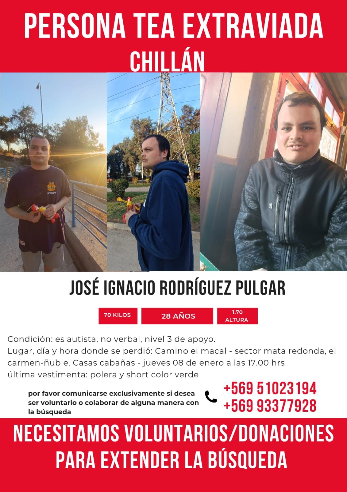 Joven desaparecido en El Carmen