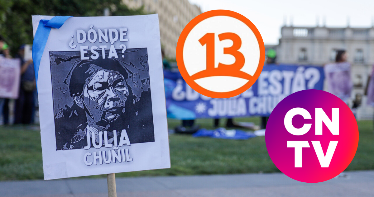 Julia Chuñil, logo de Canal 13 y CNTV