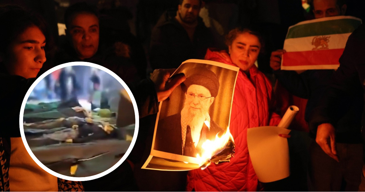 Protestas en Irán e imagen de cuerpos de víctimas de las protestas contra el régimen islámico en Irán.