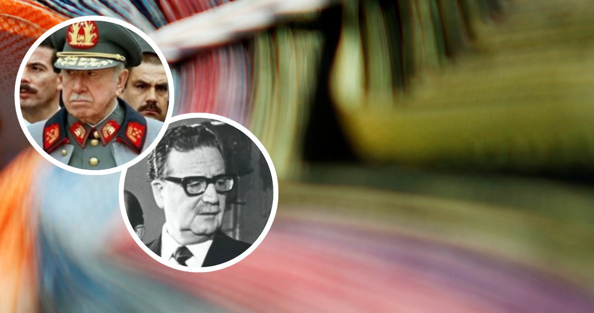 Billetes difuminados y fotos de archivo de Pinochet y Allende.