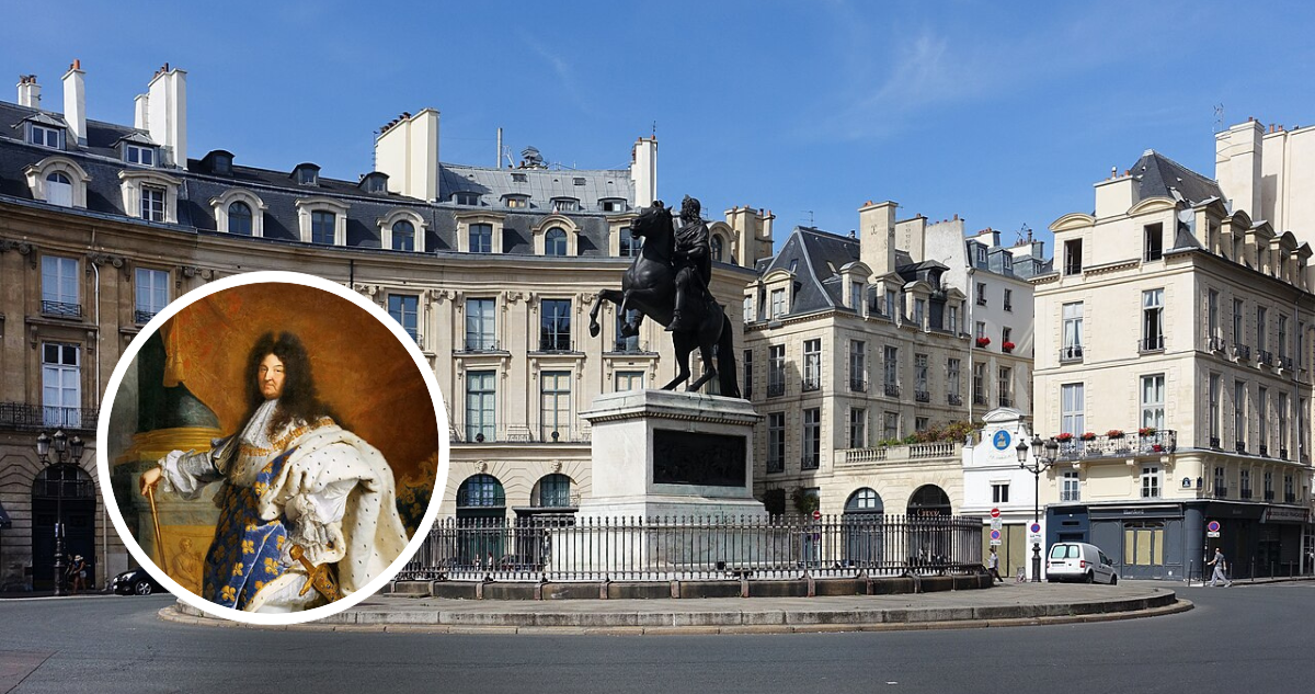Estatua Luis XIV en La place des Victoires. Pintura de Luis XIV