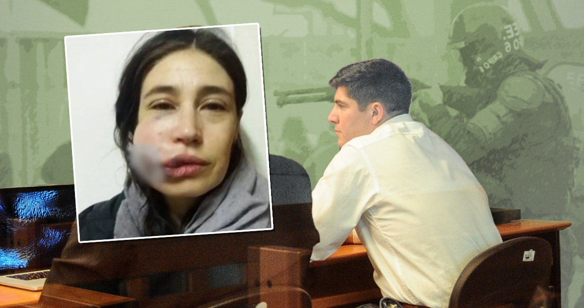 María Paz Grandjean y oficial condenado de fondo.