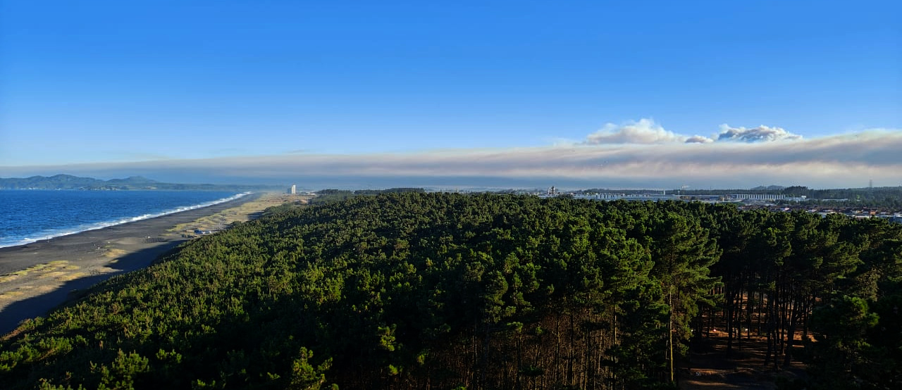 "Muro de humo" visible desde la costa del Bío Bío