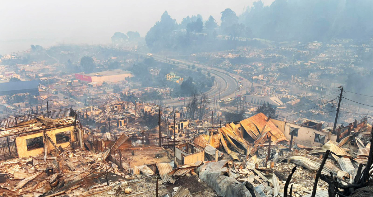 Viviendas destruidas tras incendio forestal en Penco