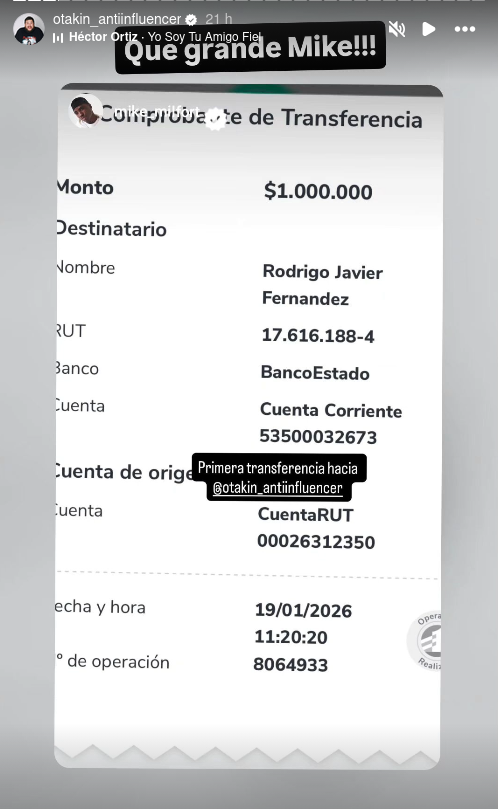 Instagram Storie de Otakin y Ariel Osses