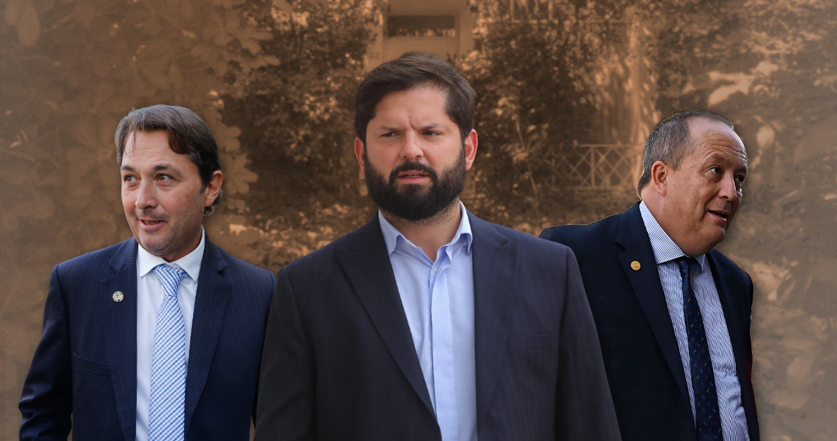 Patricio Cooper, Gabriel Boric y Ángel Valencias. Casa de Allende detrás.