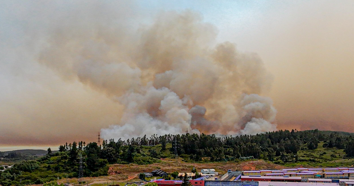 Vista desde Concepción de incendio forestal