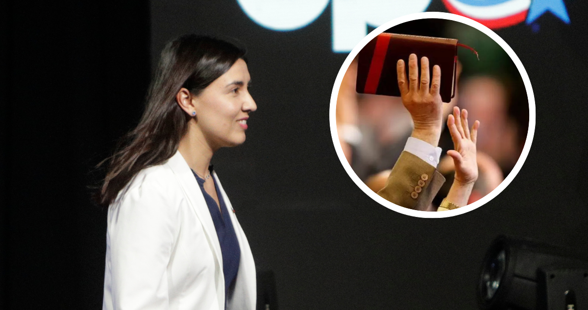 Judith Marín, próxima ministra de la Mujer. Y fotografía de evangélico sosteniendo una Biblia.