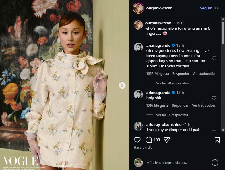 "Ariana IA Grande": cantante tiene 6 dedos por error en nueva portada de Vogue 