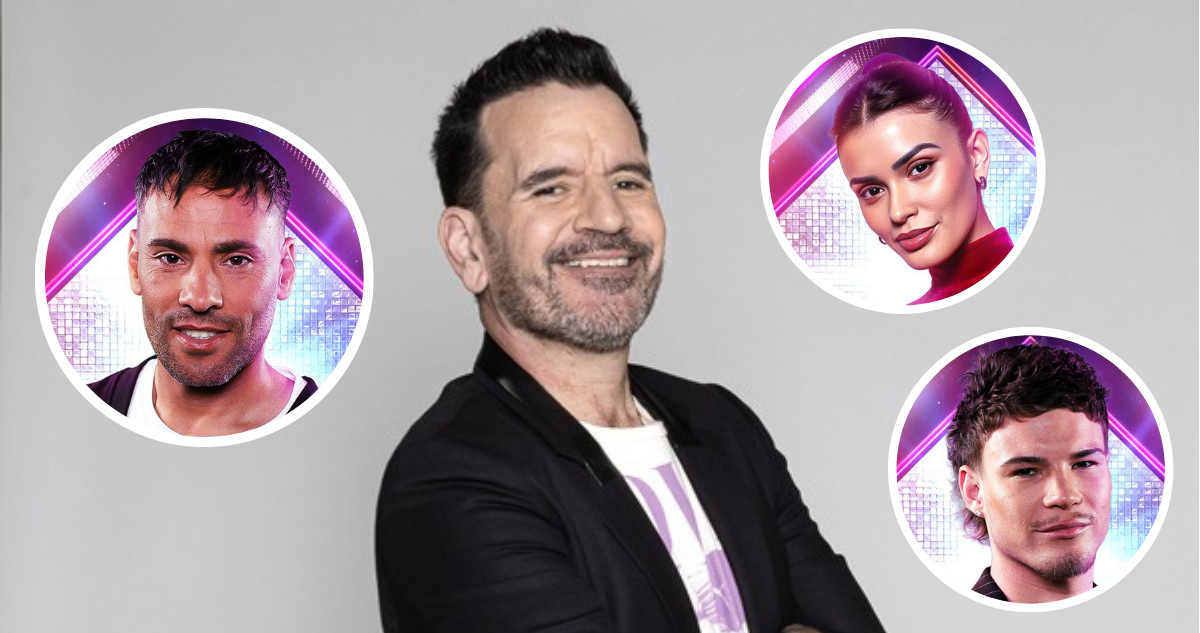 Vasco Moulian junto a miniaturas de concursantes de Fiebre de Baile