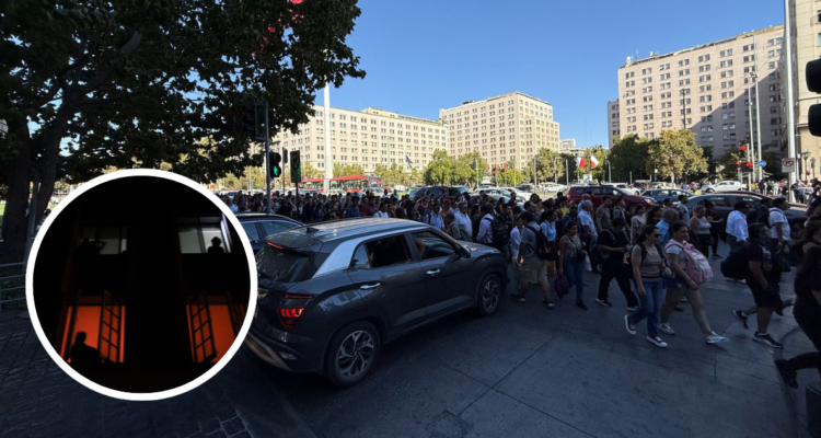 Santiago Centro durante la suspensión del servicio de metro y el apagón de semáforos, en medio de un masivo corte de luz que afectó a Chile el 25F
